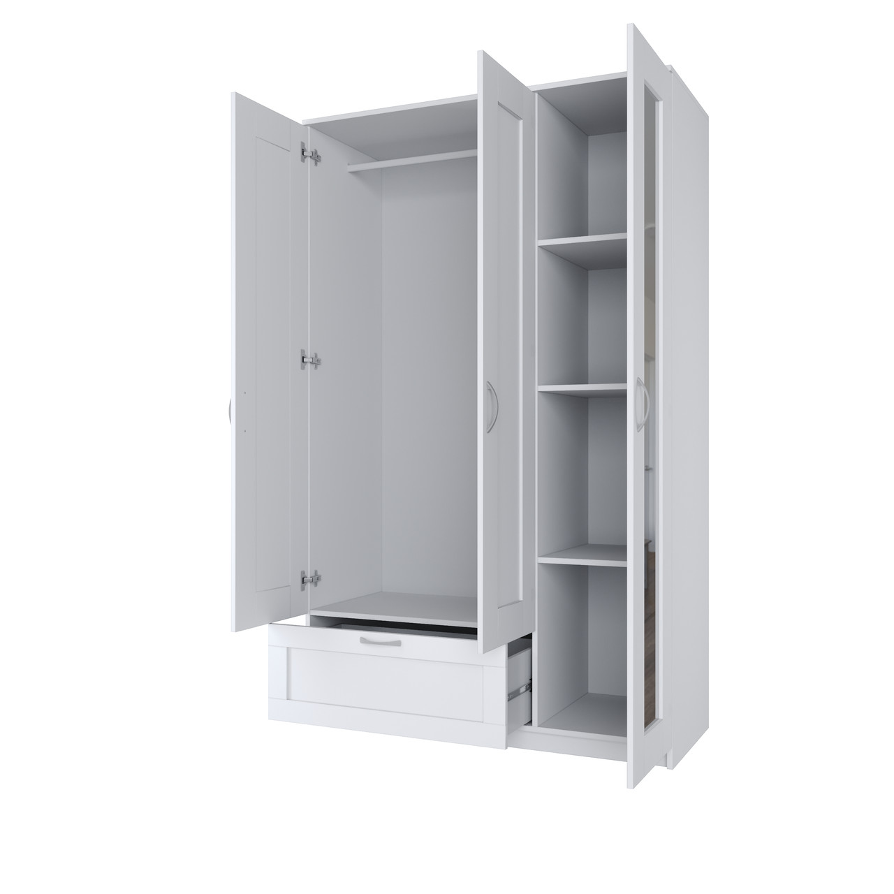 Шкаф СИРИУС комбинированный 3 двери и 1 ящик и 1 зеркало 117х59х220 см, белый - фото 2 - id-p112693497