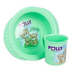 Набор посуды детской 2пр "Polly" (кружка 0,2л/тарелка на присосе), Полимербыт
