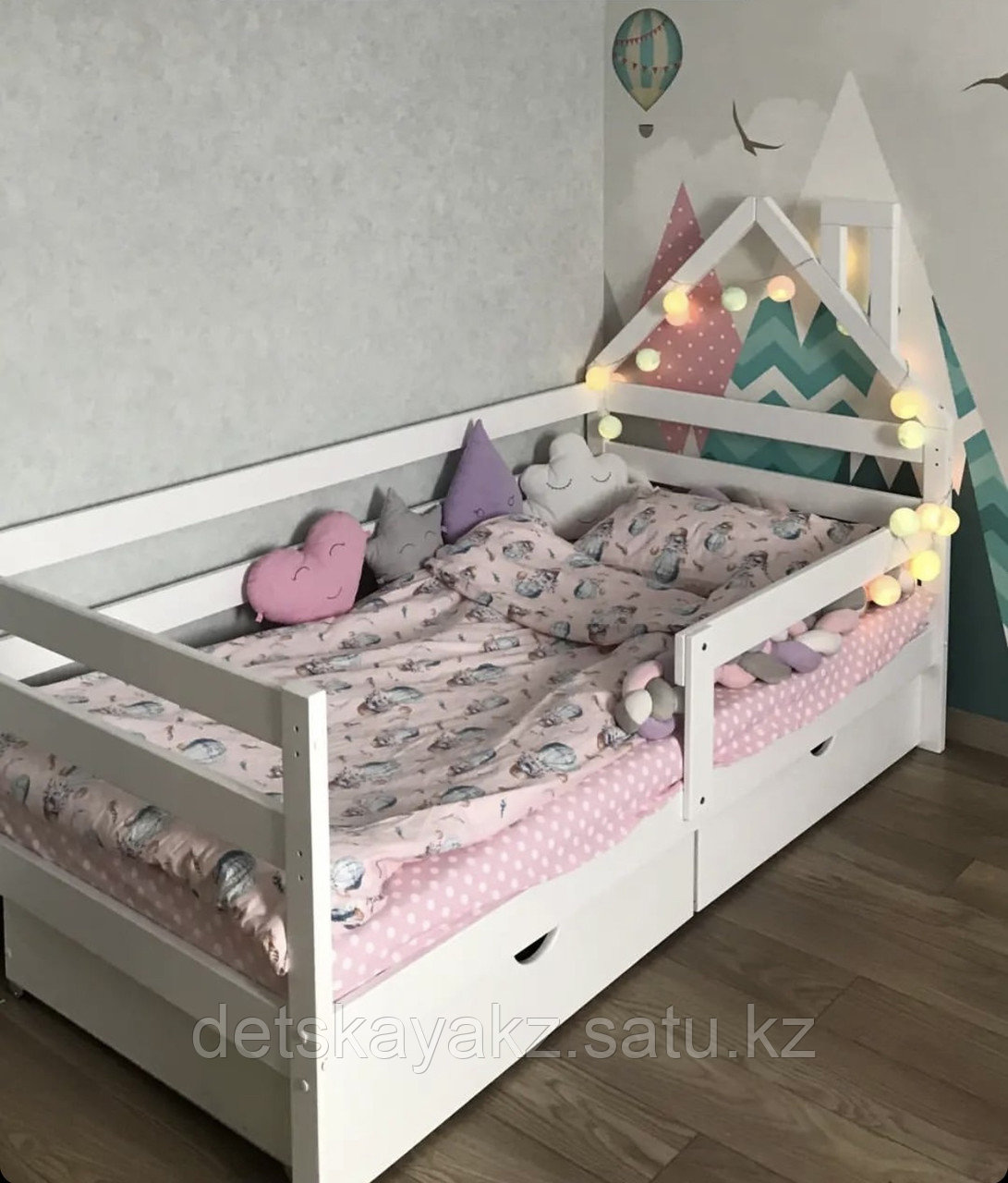 Детская кровать Софа Домик с ящиками и матрацем - фото 4 - id-p112715540