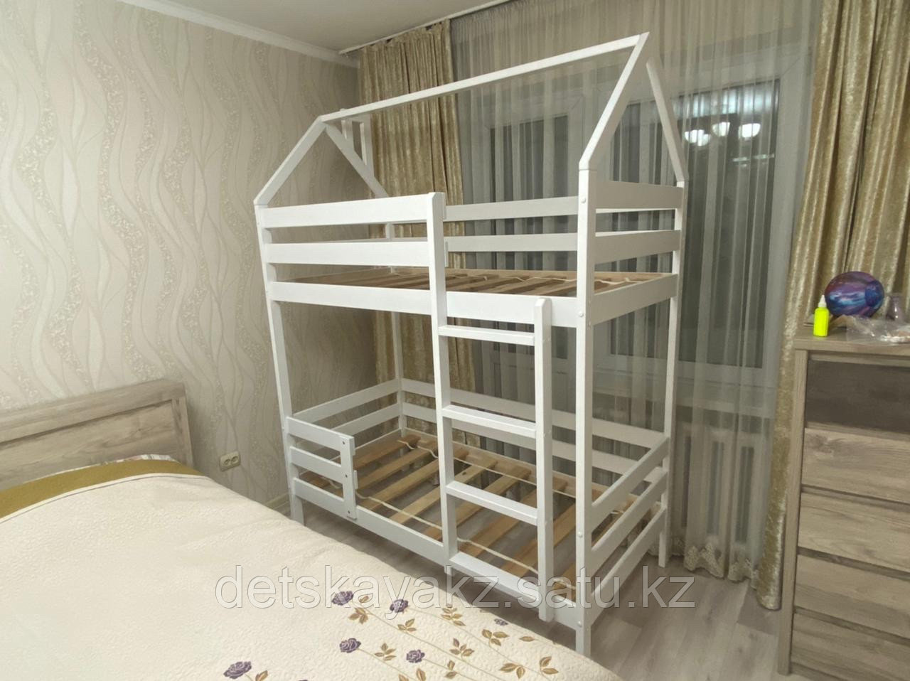 Детская кровать Двухъярусная Домик Классика с матрацами - фото 4 - id-p112720875