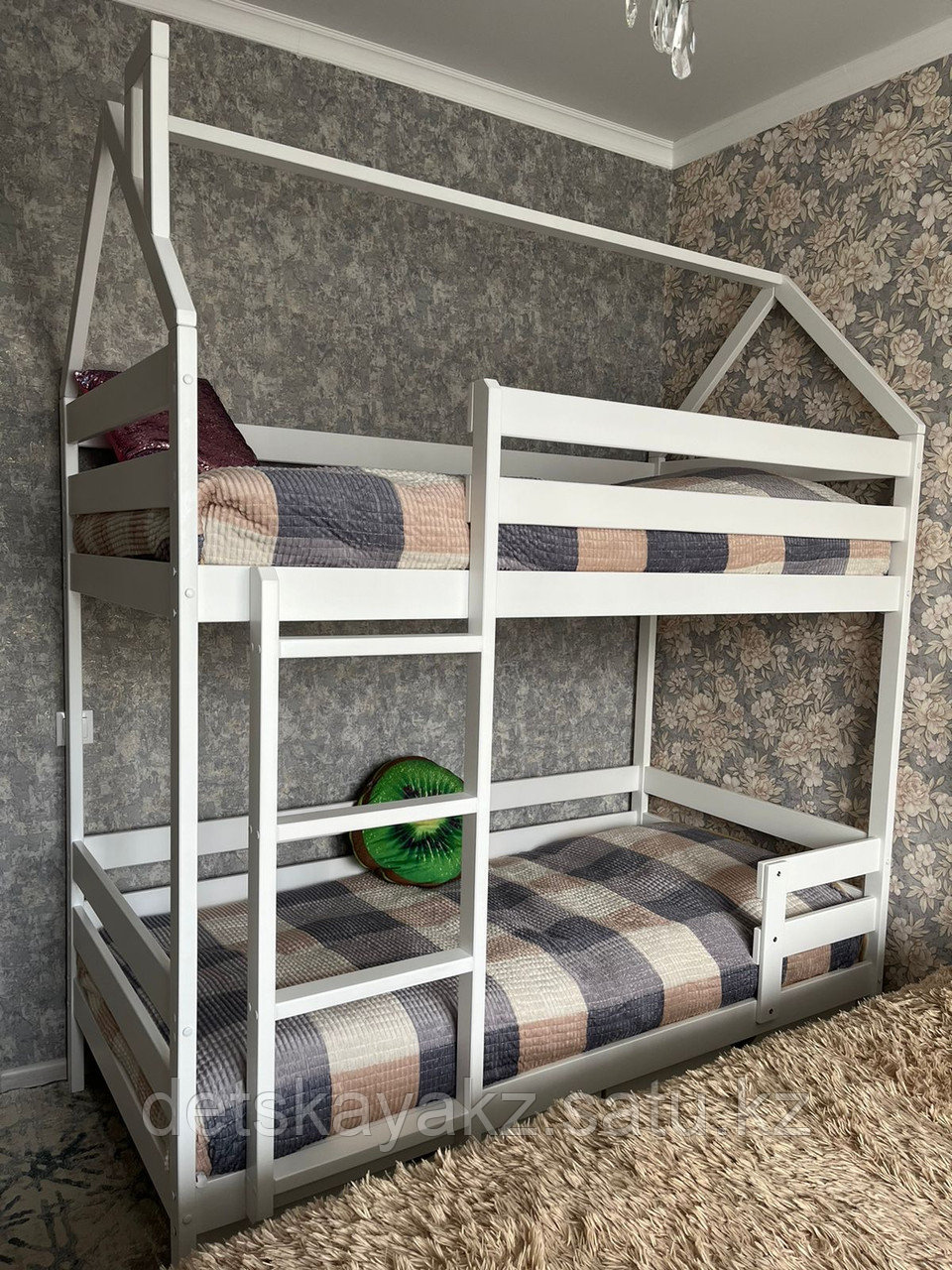 Детская кровать Двухъярусная Домик Классика с матрацами - фото 1 - id-p112720875