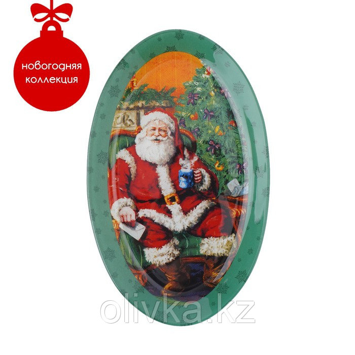 Блюдо овальное Доляна «Счастливый Санта», 29,5×20,3×2,1 см - фото 1 - id-p105461040