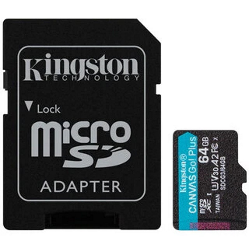64 ГБ Карта памяти Kingston Canvas Go! Plus microSDXC (SDCG3/64GB) + адаптер черный - фото 1 - id-p112716499