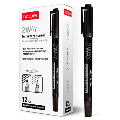 Маркер перманентный "Hatber 2Way", 0,5/1мм, круглый наконечник, двухсторонний, спиртовая основа, чёрный, фото 1