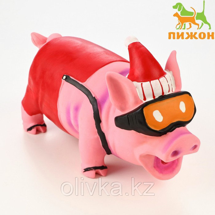 Игрушка хрюкающая для собак из латекса "Новогодний свин", 21 см