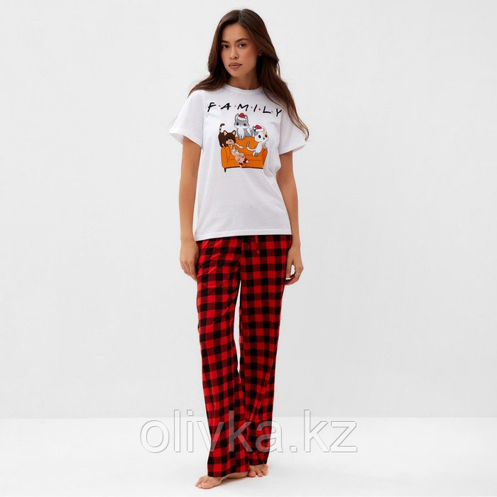 Пижама новогодняя женская KAFTAN "Family", цвет белый/красный, размер 52-54 - фото 1 - id-p105471857