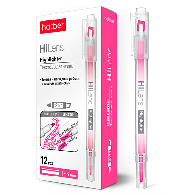 Текстовыделитель "Hatber Hi-Lens", 1/5мм, круглый/скошенный наконечники, двухсторонний, водная основа, розовый - фото 1 - id-p112722233