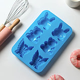 Форма силиконовая для выпечки Доляна «Заяц, мишка, бабочка», 26×17 см, 6 ячеек, цвет синий, фото 3