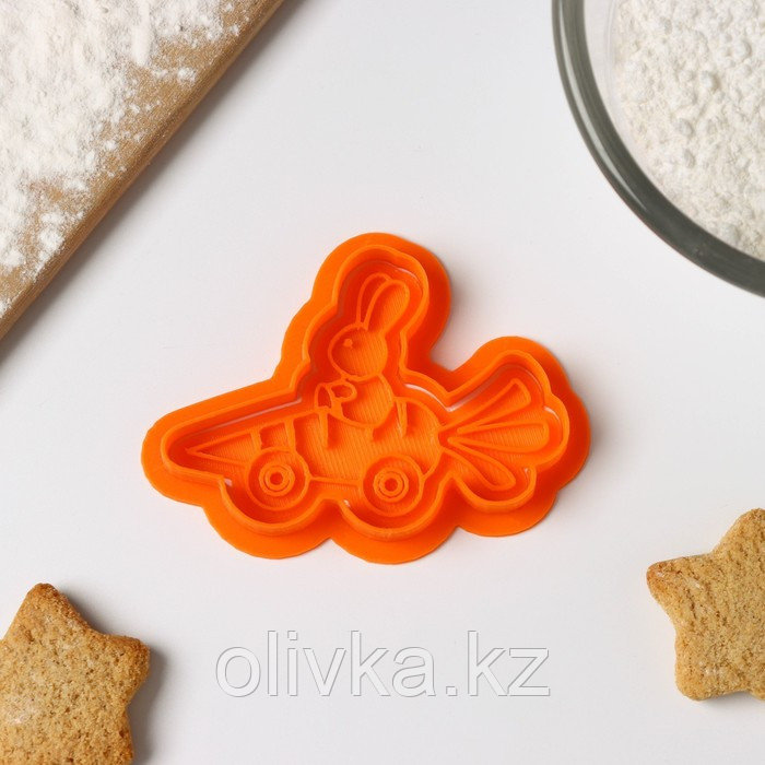 Форма для печенья «Зайка едет на морковке», вырубка, штамп, цвет оранжевый - фото 3 - id-p105471622