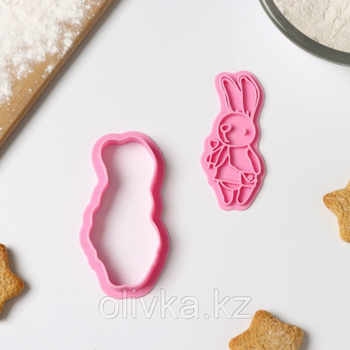 Форма для печенья «Зайка с леденцом», вырубка, штамп, цвет розовый - фото 2 - id-p105471074