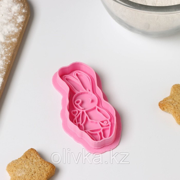 Форма для печенья «Зайка с леденцом», вырубка, штамп, цвет розовый - фото 4 - id-p105471074