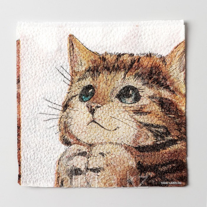 Салфетки бумажные однослойные «Котёнок», набор 100 штук, 24 × 24 см - фото 3 - id-p105468768