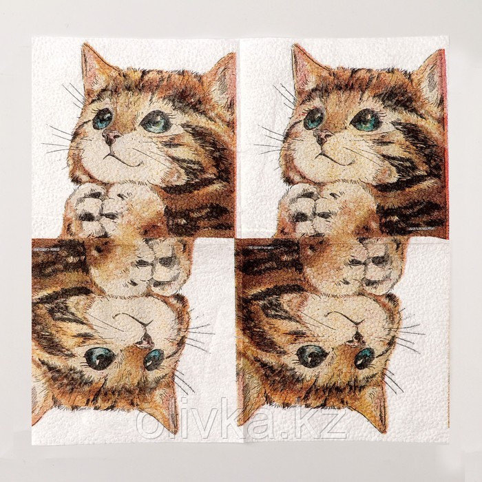 Салфетки бумажные однослойные «Котёнок», набор 100 штук, 24 × 24 см - фото 5 - id-p105468768