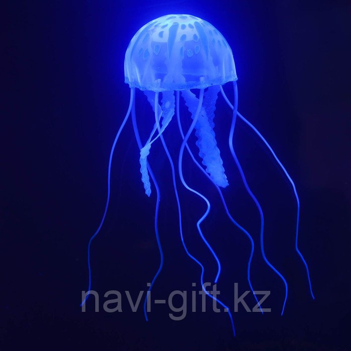 Декор для аквариума "Медуза" силиконовая, с неоновым эффектом, 5 х 5 х 15 см, синяя - фото 1 - id-p112724843