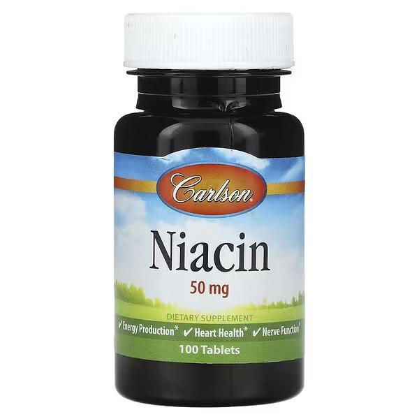Carlson, Ниацин (витамин В3), 50 мг, 100 таблеток - фото 1 - id-p112724842