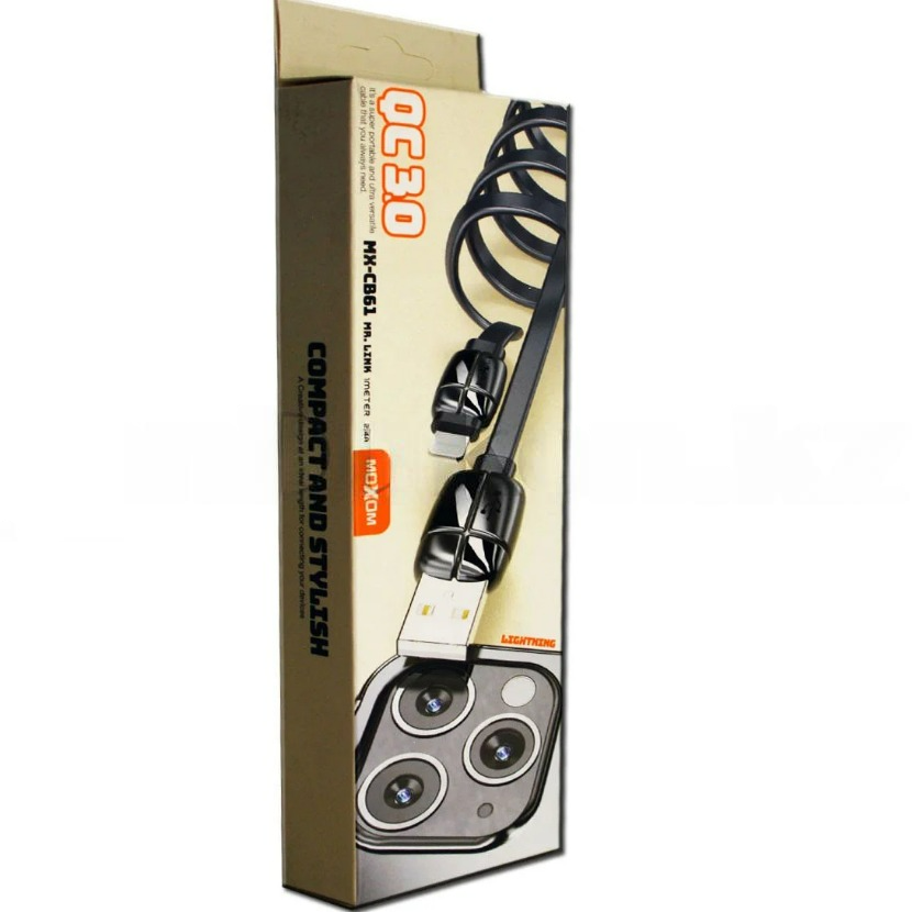 Зарядный USB кабель Lightning длина 1 метр Moxom QC 3.0 черный - фото 1 - id-p87296858