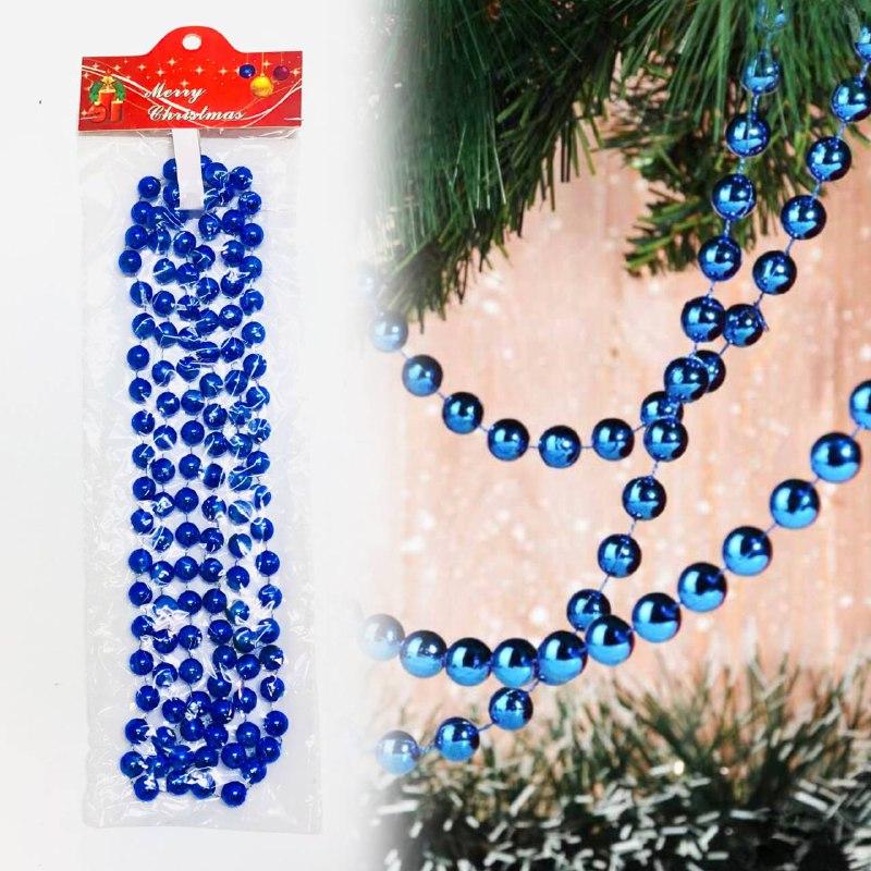 Новогодние бусы гирлянда с круглыми бусинами 180 синие, фото 1