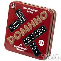 Настольная игра Домино деревянное (жестяная коробочка)