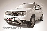 Защита переднего бампера d42+d42 двойная черная Slitkoff для Renault Duster (2015-2021)