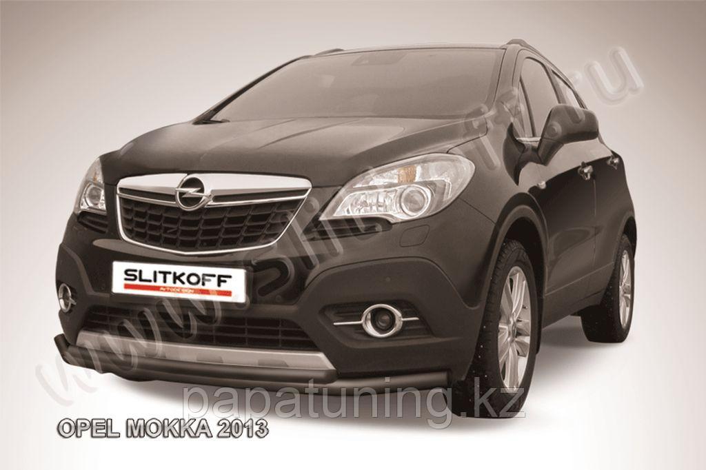 Защита переднего бампера d57+d42 двойная длинная черная Slitkoff для Opel Mokka (2012-2016) - фото 1 - id-p112089917