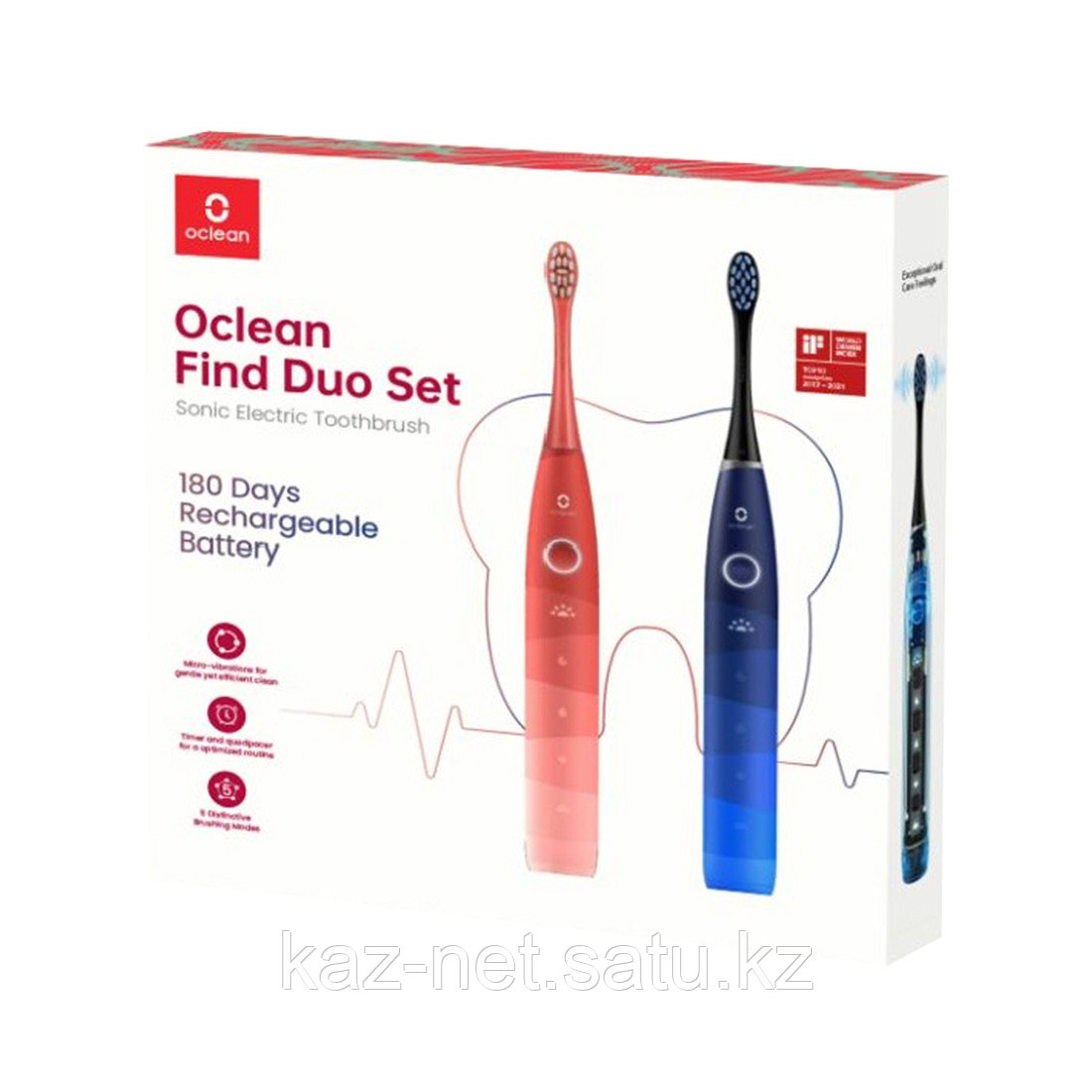 Комплект электрических зубных щеток Oclean Find Duo Set Синий+Красный - фото 2 - id-p112796786