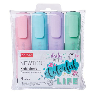 Набор текстовыделителей "Hatber NewTone Pastel", 1-5м, скошенный наконечник, водная основа, 4 цвета в ПВХ-упак - фото 1 - id-p112802124