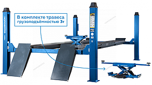 Подъемник 380V 4х стоечный 5т, c ручной траверсой 3т, 380В (Синий) 4450J