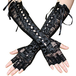 Длинные черные перчатки с открытыми пальчиками