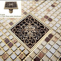 Донный трап душевой с узором 002, с водяным гидрозатвором