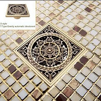 Донный трап душевой с узором цветок 001, с сухим гидрозатвором