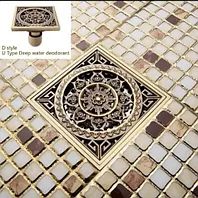 Донный трап душевой с узором цветок 002, с водяным гидрозатвором