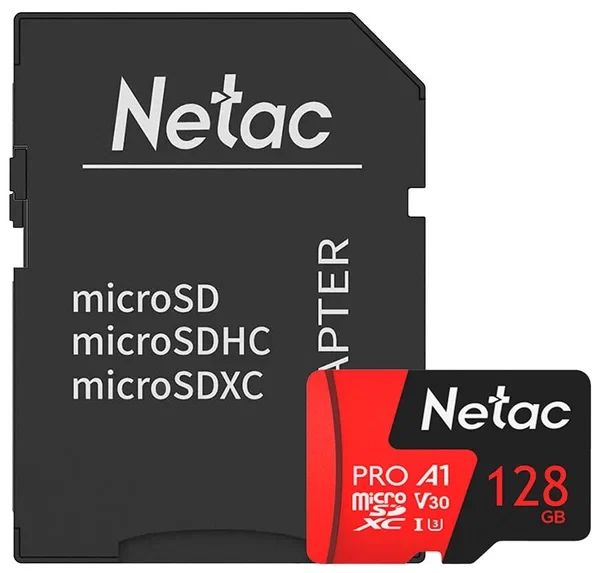 Карта памяти MicroSD, Netac P500 Extreme Pro 128GB 100MB/s Class 10, + SD Adapter - фото 1 - id-p112809367