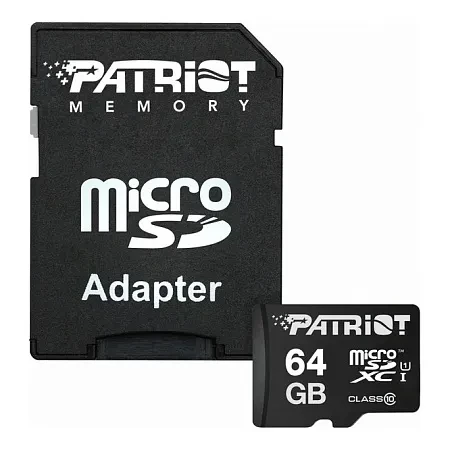 Карта памяти MicroSD Patriot LX microSDXC, 64GB, PSF64GMCSDXC10, Class 10, UHS-I, + adapter SD