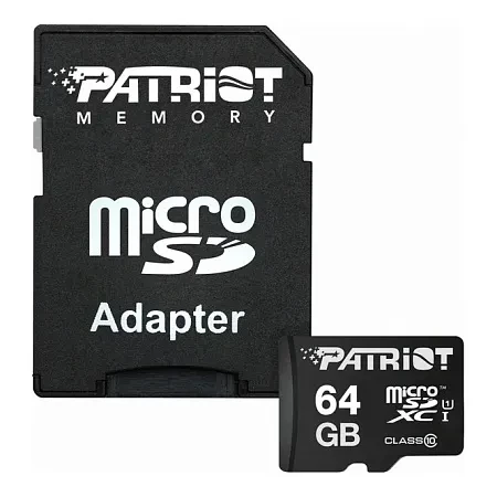 Карта памяти MicroSD Patriot LX microSDXC, 64GB, PSF64GMCSDXC10, Class 10, UHS-I, + adapter SD - фото 1 - id-p112809413