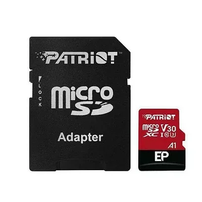 Карта памяти MicroSD Patriot EP microSDXC, 128GB, PEF128GEP31MCX, Class 10, V30, A1, +adapter