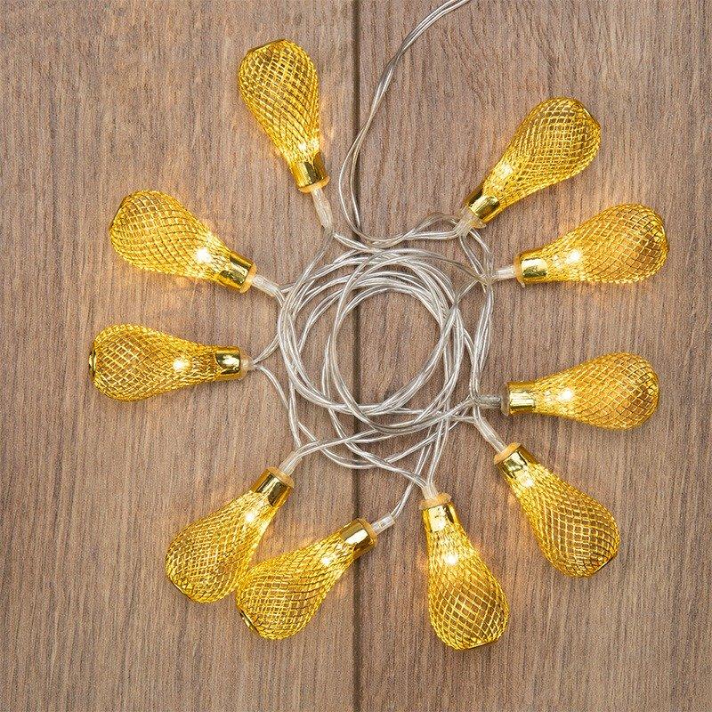 Гирлянда светодиодная Восточные фонарики 10 LED ЖЕЛТЫЕ 1,5 метра, прозрачный ПВХ, питание 2xАА