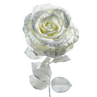 Декор Роза на стебле из шелка белая с блеском h=56см