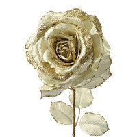 Декор Роза на стебле из шелка золотая с блеском h56см