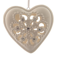 Декор Сердце из фарфора белое кружевное со стразами d10,5x3cм