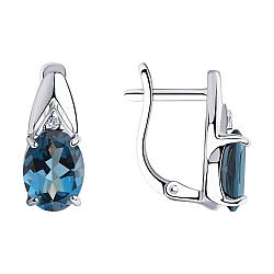 Серьги из серебра с лондон топазами и фианитами SOKOLOV 92021692 серебро с родием, с английским замком