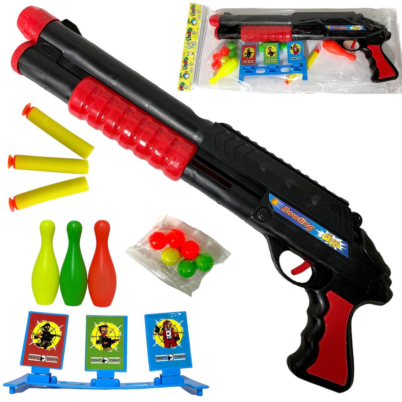 789-10 Gun Bowling Дробовик +кегли, шарики,патроны с мишенью в пакете, 44*16см - фото 1 - id-p112814176