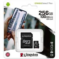 Карта памяти microSD 100MB/s A1 Kingston CANVAS Select Plus с переходником (256Gb U3)