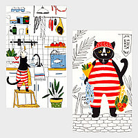 Набор полотенец кух. "Доляна" Котик на кухне 35х60см-2шт, 100% хл 5423143