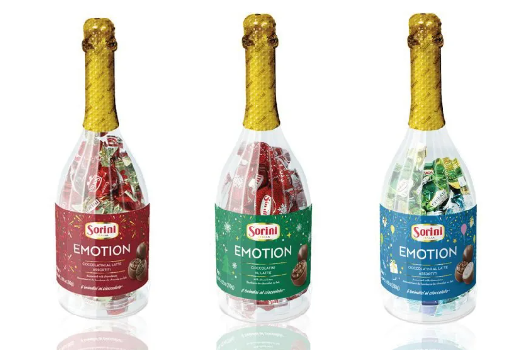 Конфеты шоколадные SORINI EMOTION 270гр бутылка шампанского/ Италия /