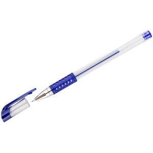 Ручка гелевая, синяя, 0,5 мм, грип, игольчатый стержень.