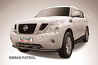 Кенгурятник d76 низкий широкий с перемычкой черный Slitkoff для Slitkoff для Nissan Patrol (2010-2014)