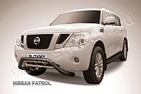 Защита переднего бампера d76 черная Slitkoff для Nissan Patrol (2010-2014)