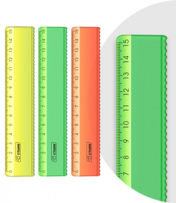 Линейка 15см СТАММ, пластиковая, с волнистым краем, прозрачная, неоновые цвета, ассорти, фото 1