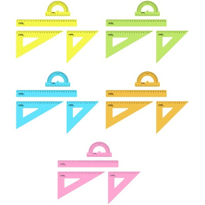 Набор чертежный СТАММ, размер L (линейка 25см, 2 треугольника,транспортир), прозрачный, неоновые цвета, ассорт - фото 1 - id-p112824643