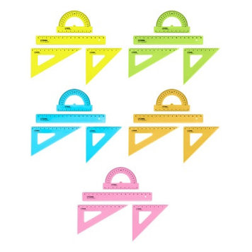 Набор чертежный СТАММ, размер S (линейка 16см, 2 треугольника,транспортир), прозрачный,неоновые цвета, ассорти